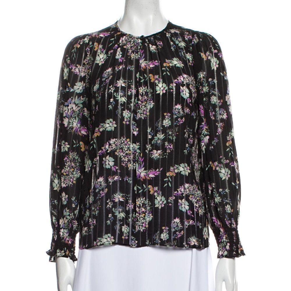 Rebecca Taylor Jewel-Neck Floral-Print Blouse